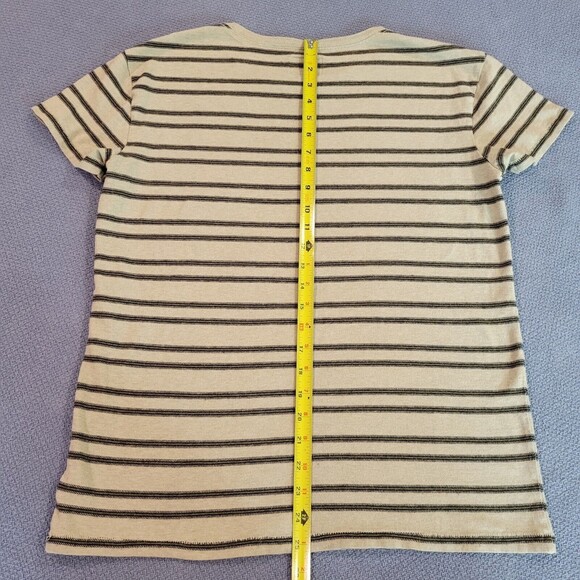 American Eagle Outfitters T Shirt Adult Small Beige Green Striped Short Sleeve - Picture 7 of 9